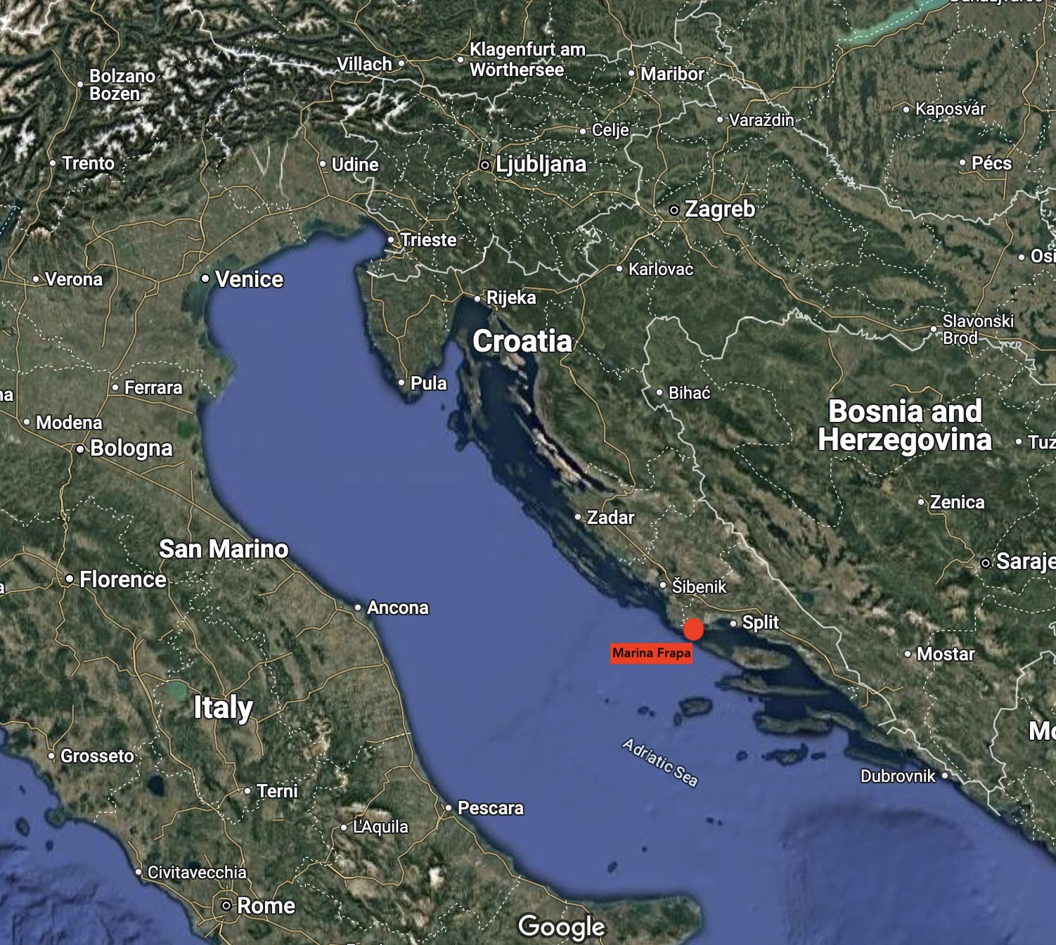 Map showing Marina Frapa's location in Croatia